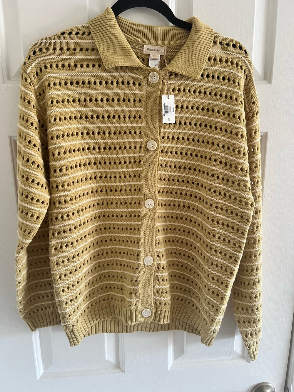 Cost Plus World Market Mustard Eyelet Knit Button-Front Cardigan